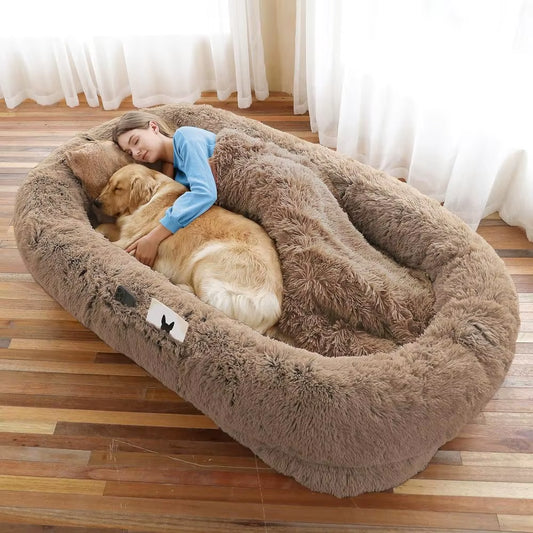 Human Dog Bed, Large Dog Beds for Humans Size Fits You and Pets, Washable Faux Fur Orthopedic Human Pet Bed for People Doze Off,