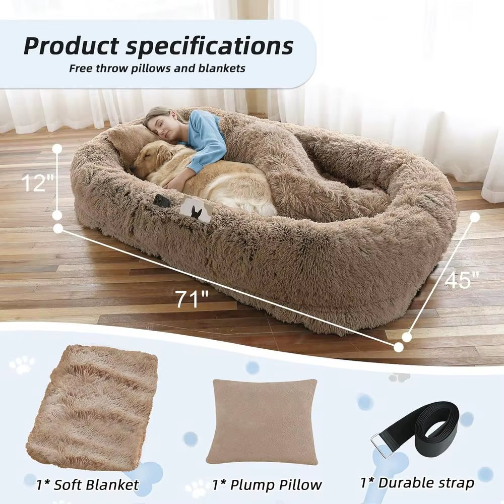 Human Dog Bed, Large Dog Beds for Humans Size Fits You and Pets, Washable Faux Fur Orthopedic Human Pet Bed for People Doze Off,