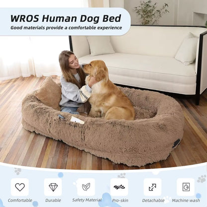 Human Dog Bed, Large Dog Beds for Humans Size Fits You and Pets, Washable Faux Fur Orthopedic Human Pet Bed for People Doze Off,